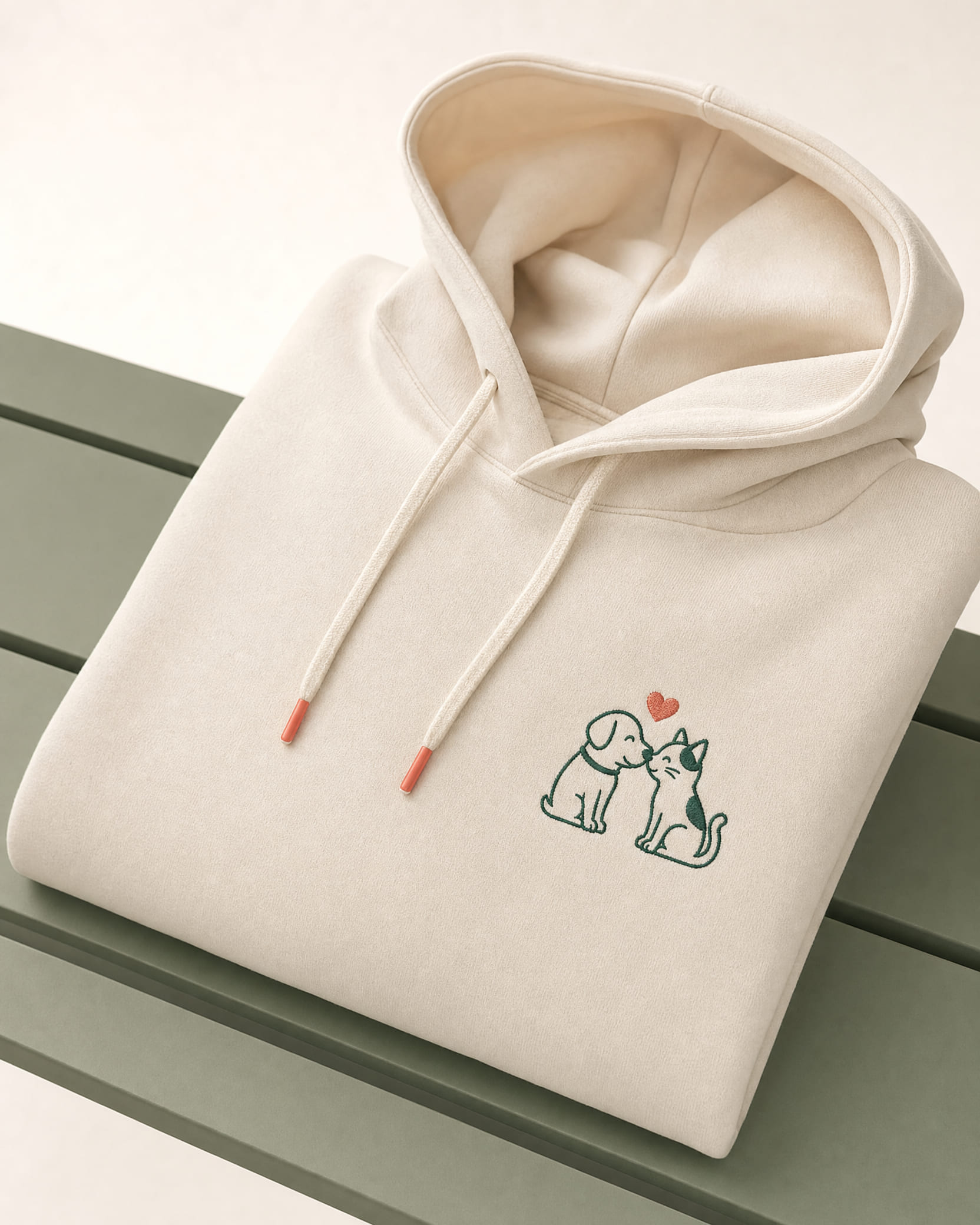 Ivory PetAmor hoodie with embroidered dog and cat emblem